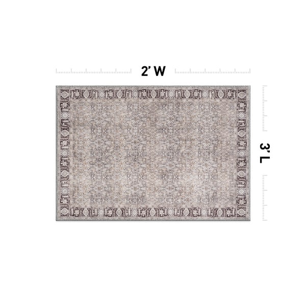 dimension image slide 20 of 27, Vintage Washable Rug – Low Pile with Subtle Pattern, Perfect for Neutral Spaces in Living Room, Entryway, or Bedroom
