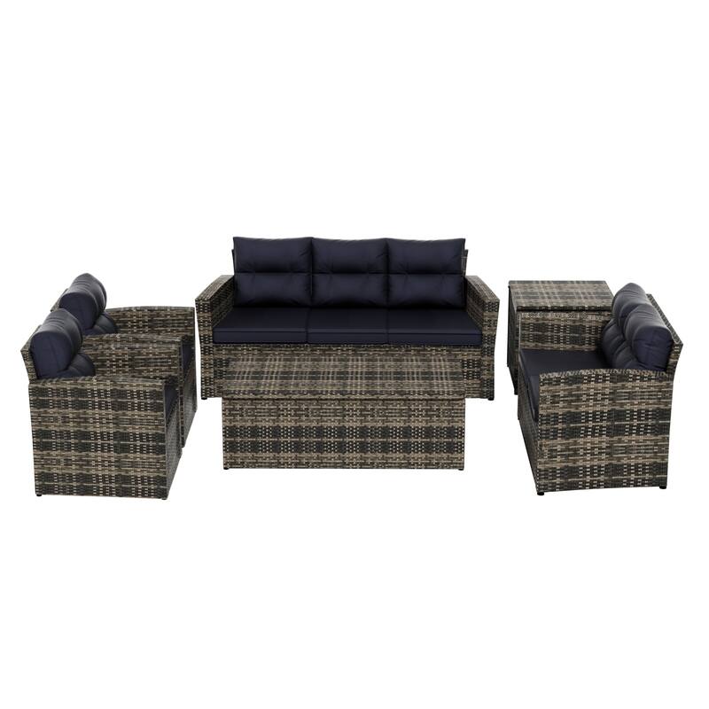 Wess 6-Piece Outdoor Patio Conversation Set with Storage and Cushions