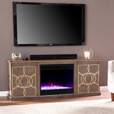 The SEI Furniture Ysidro Brown Color Changing Fireplace Console