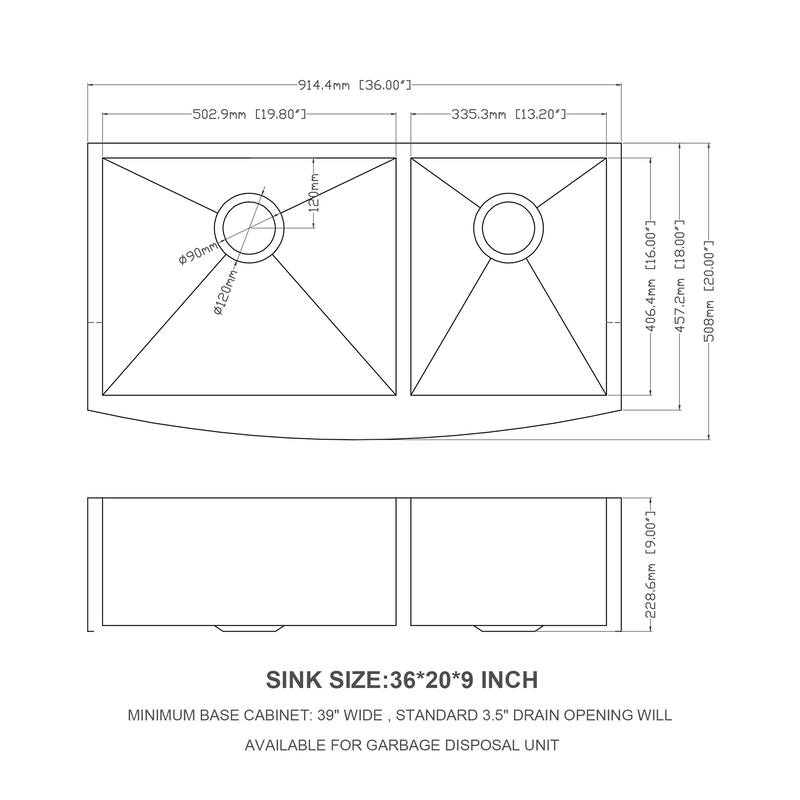 Double Bowl (60/40) Farmhouse Sink- Stainless Steel Apron Front Kitchen Sink 16 Gauge with Two 9" Deep Basin