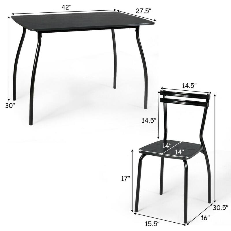 5 Pcs Dining Table Set with 4 Chairs - Black