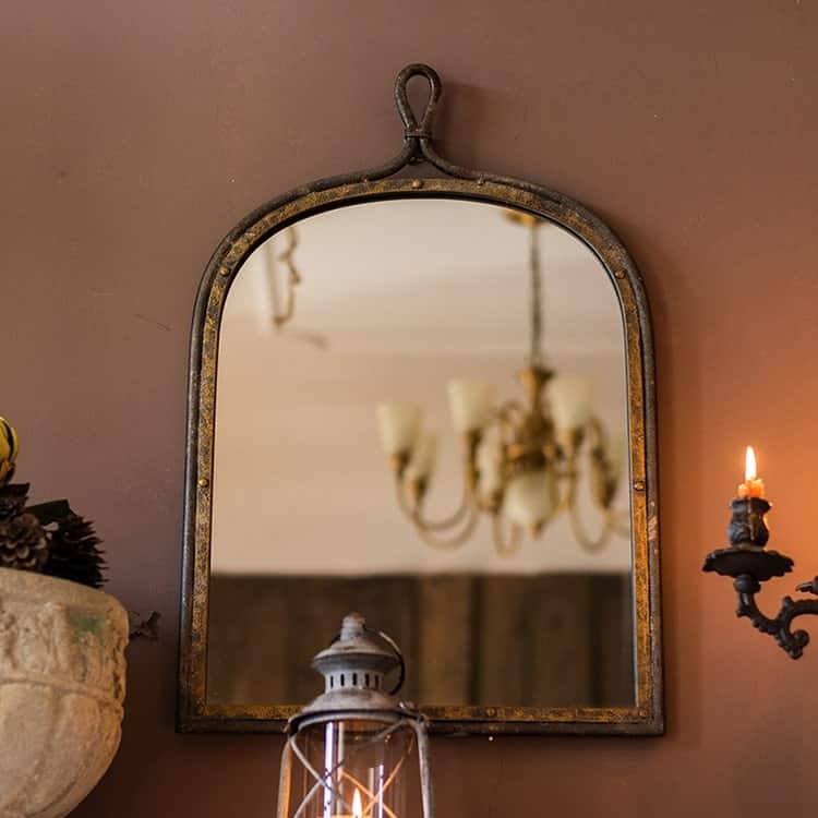 RusticReach Antique Style Dark Iron Mirror - Gold