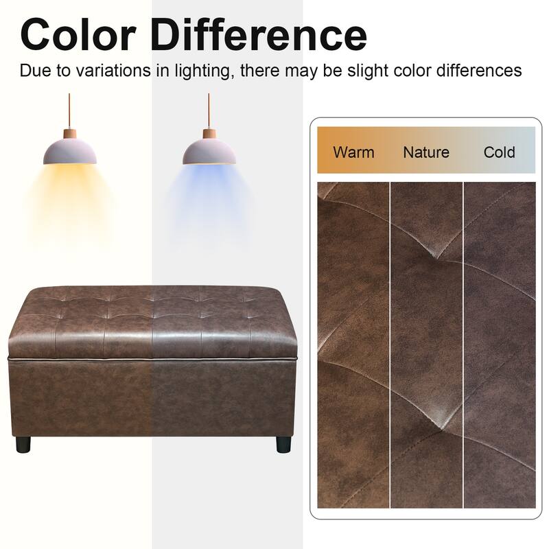 Adeco 35" Tufted Rectangular Storage Ottoman Bench