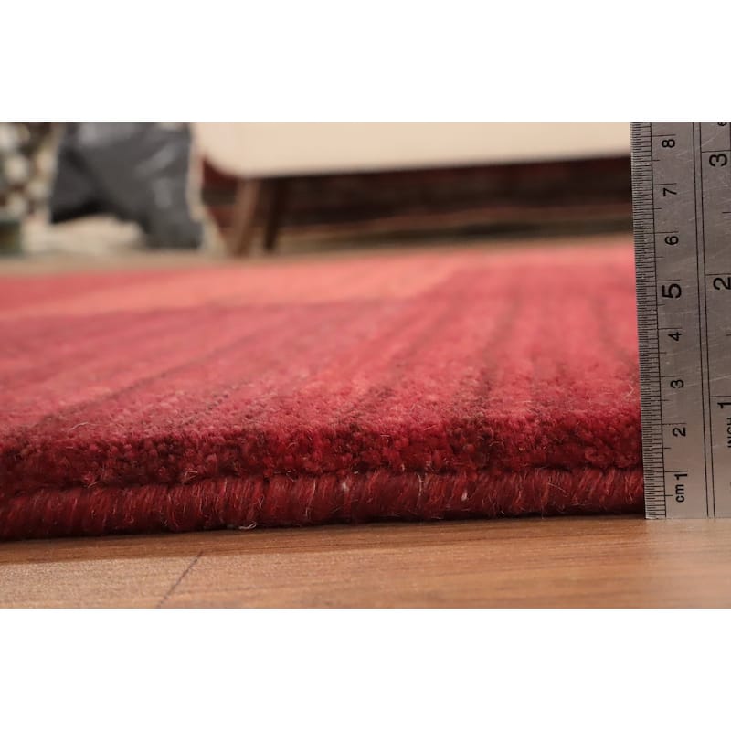 Hand Knotted Oriental 100% Wool Carpet Modern Geometric Red Gabbeh Area Rug - 7' 10'' X 5' 7''