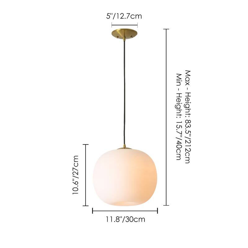 1-Light Modern Gold Hanging Pendant Light with Opal Glass Globe Lamp Shade for Kitchen Island, Bedroom