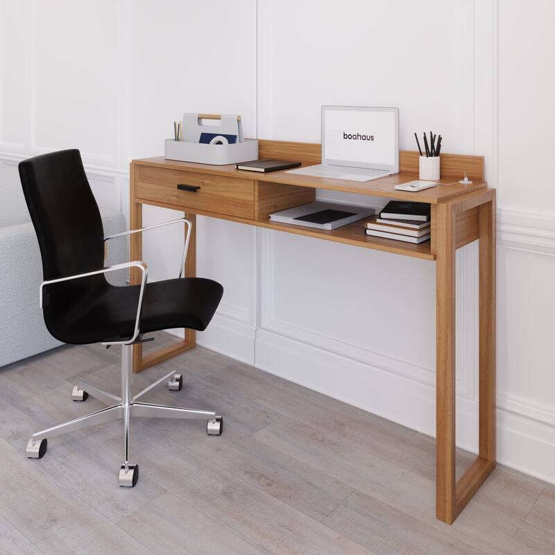 Modern Computer Desk with Drawer, Space-Saving, Shelf and Dual USB Charging Ports