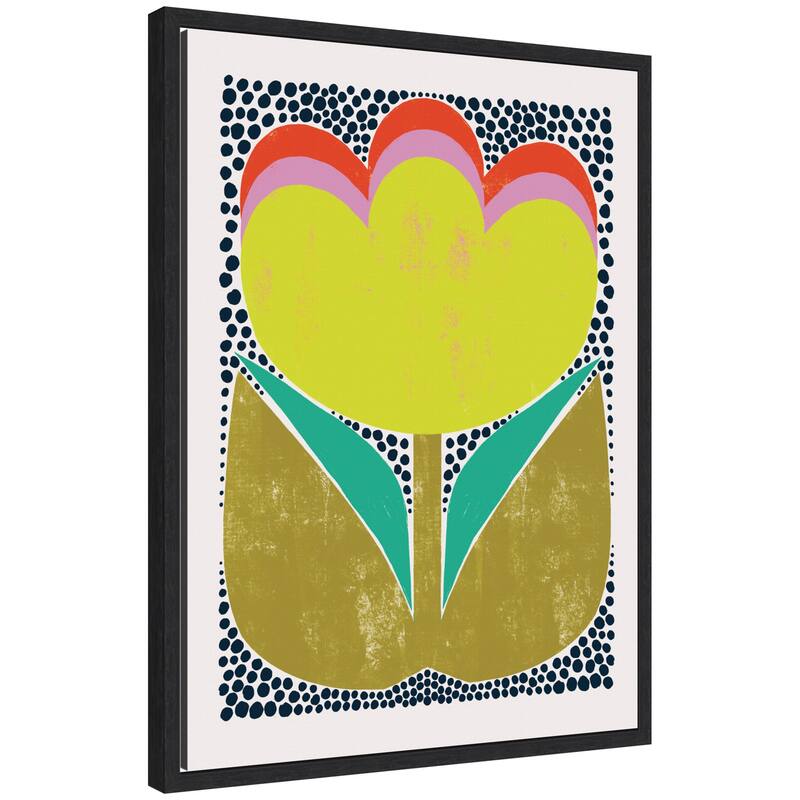 Kate and Laurel Triple Bloom by Hannah Beisang Framed Canvas Wall Art Print - 18 x 24 - Black