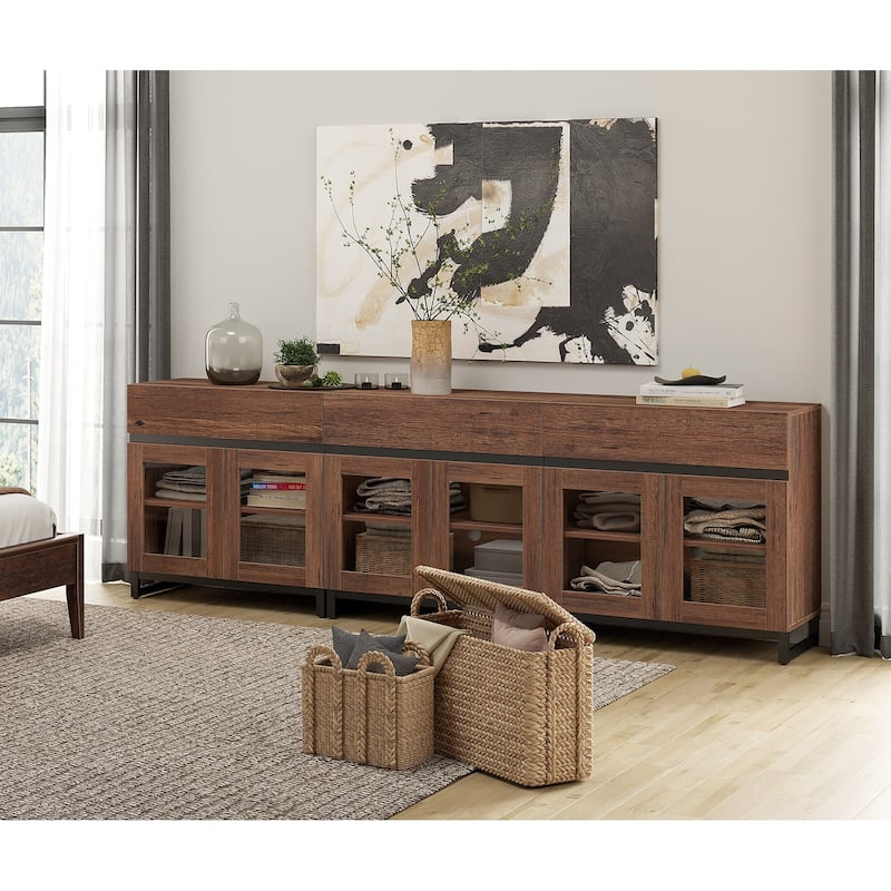 Modern Dresser With Glass Doors, Drawer, And Adjustable Shelf - Multifunctional Storage Cabinet For Living Room Or Bedroom