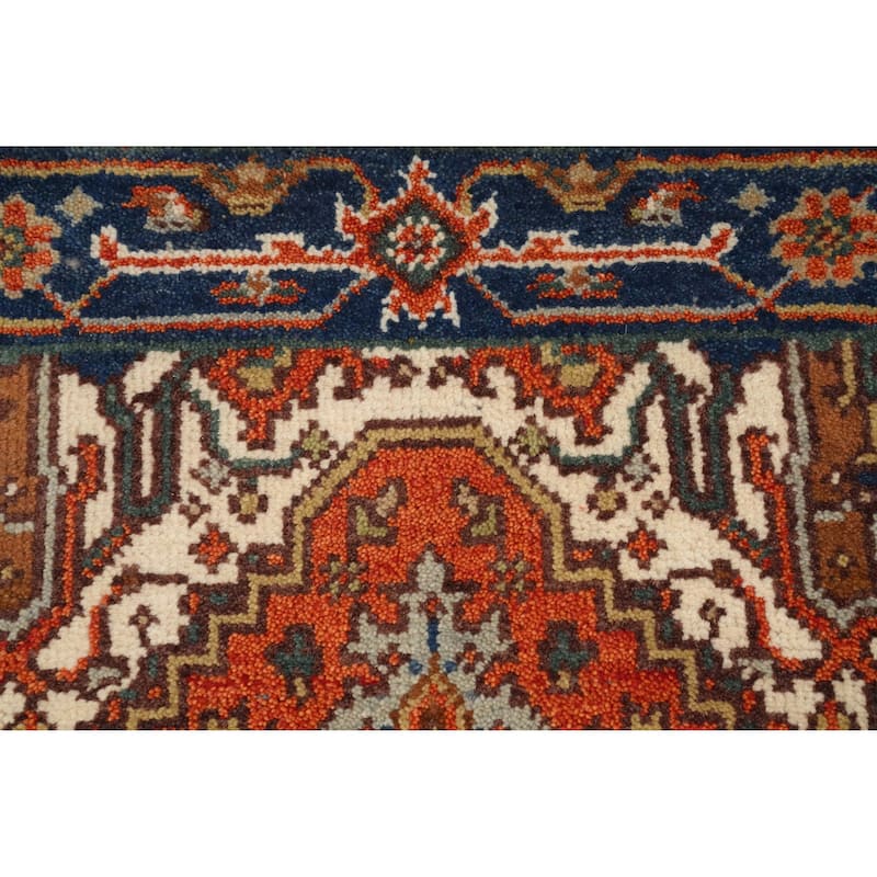 Hand Knotted Oriental 100% Wool Carpet Traditional Medallion Oranges & Rust Heriz (serapi) Area Rug - 5' 0'' X 2' 10''