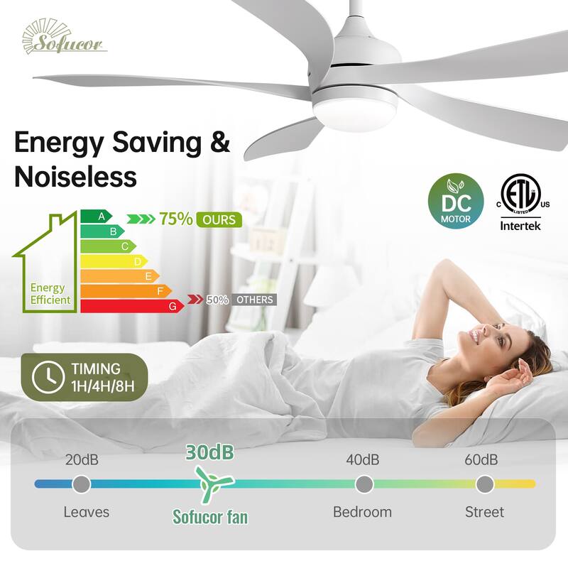 52" Indoor Noiseless Ceiling Fan with Integrated LED Light and Remote - 52 inches