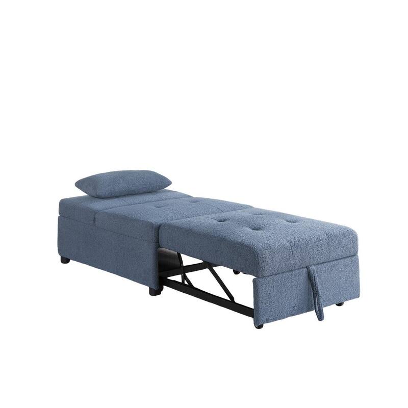 Contemporary Blue Gray Convertible Sleeper Sofa Chair in Sherpa Fabric with Pillow