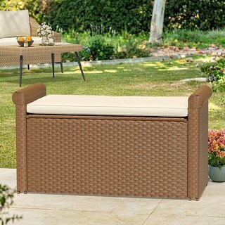 Moasis 90 Gallon Outdoor Wicker Storage Bench with Cushion PE
