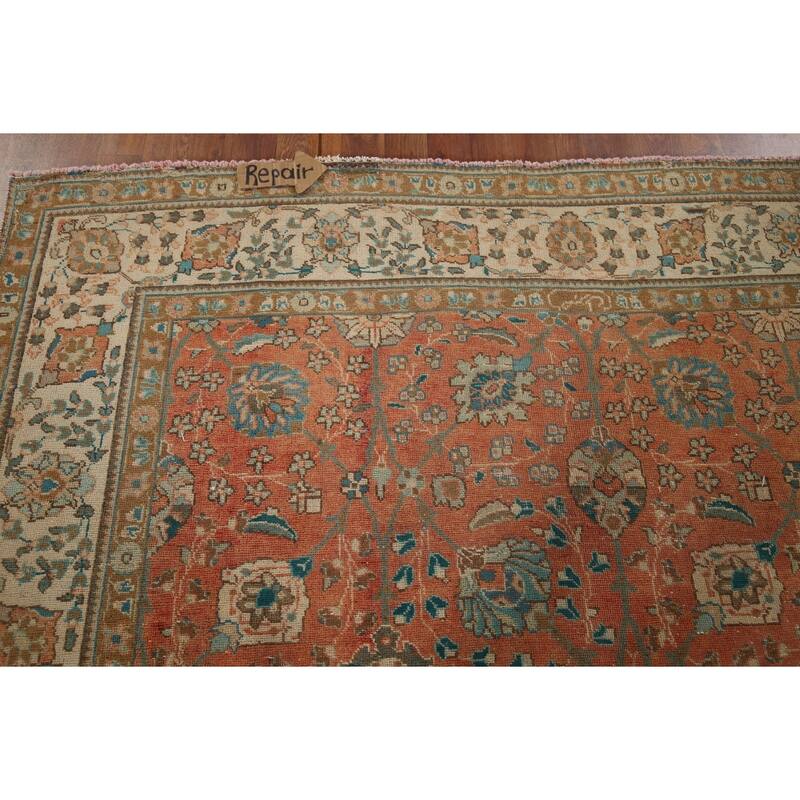 Distressed Tabriz Persian Vintage Rug Hand-Knotted Wool Carpet - 6'7" x 9'8"