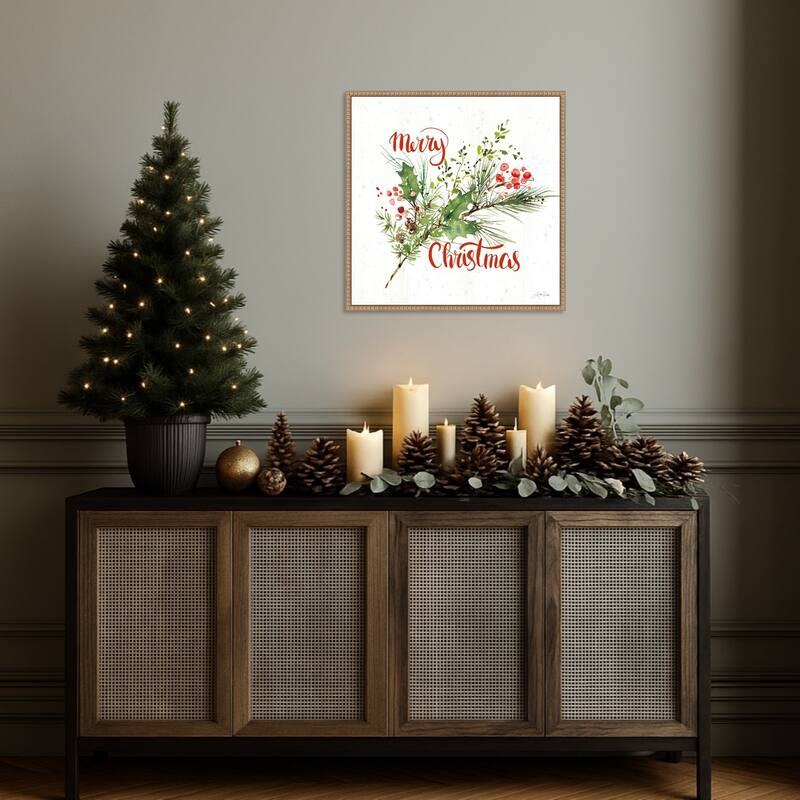 Celebrate the Season IV by Katrina Pete (22 x 22 in.), Framed Canvas Wall Art Print - Sylvie Beaded Rustic Natural
