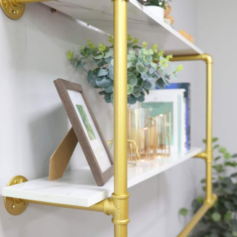 2 Tier Clothes Display Rack Pipe w/Wood Shelves for Garment Storage