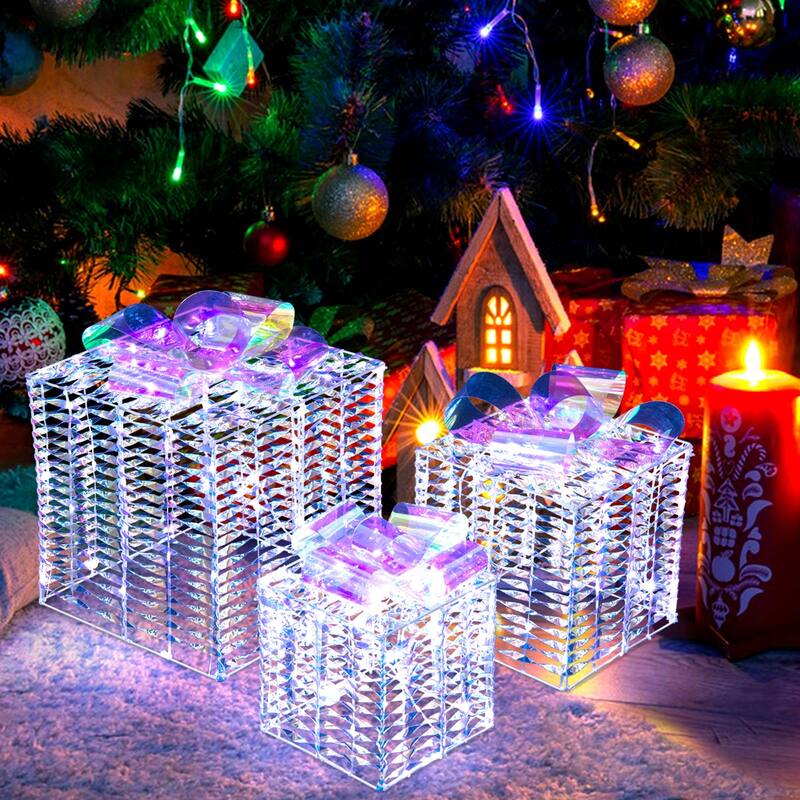 Costway Set of 3 Iridescent Christmas Gift Box LED Lighted Present Box - See Details