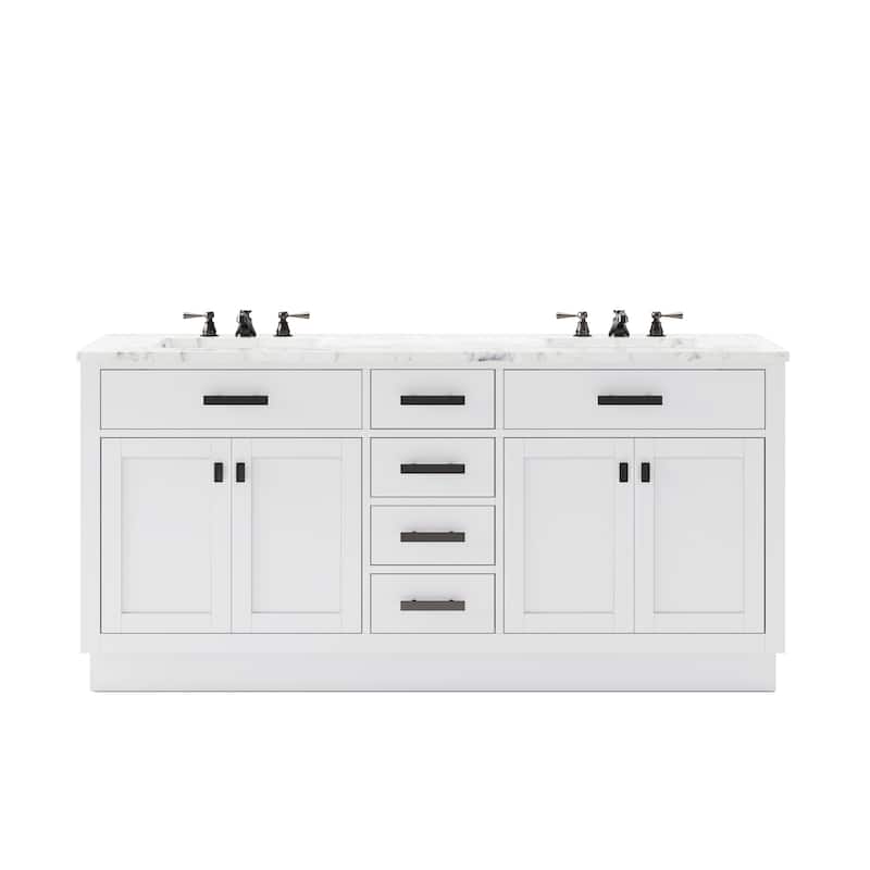 Hartford Marble Countertop Bath Vanity in White with Classic Faucet - 72"