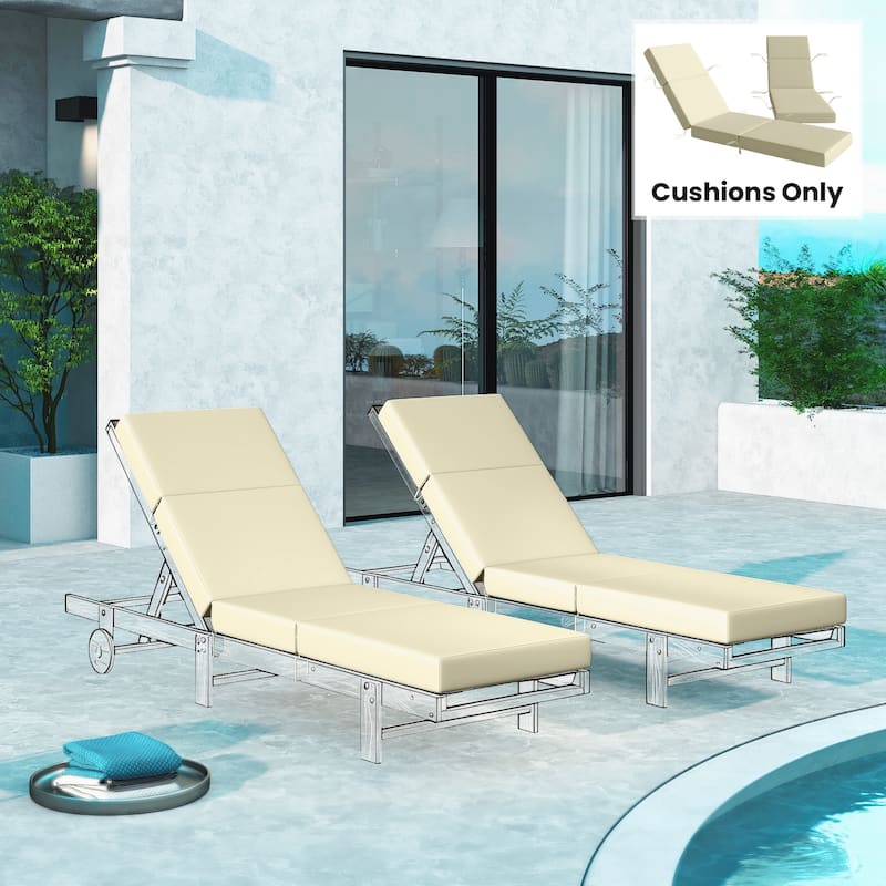 Outsunny Set of 2 Chaise Lounge Cushion, 4" Thick Outdoor Lounge Chair Cushions with Non-Slip Ties