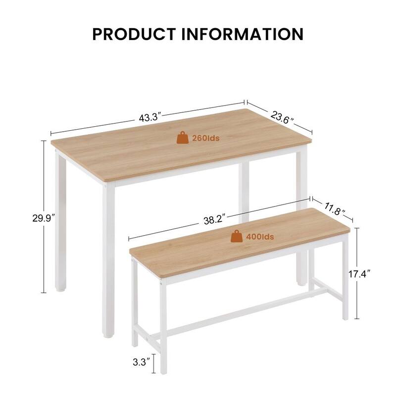 Rustic 3 Piece Dining Table Set for Living Room