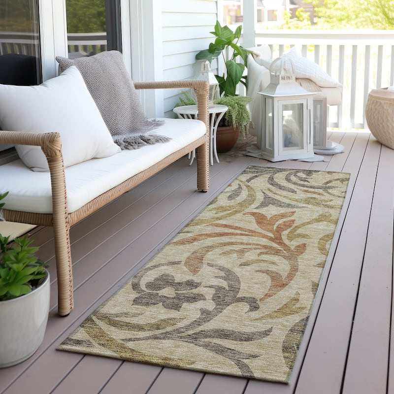 Machine Washable Indoor/ Outdoor Chantille Floral Scroll Rug - Beige - 2'3" x 7'6"
