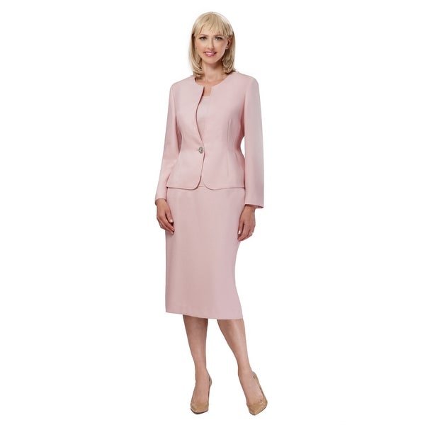 Giovanna Signature 3-pc Novelty Fabric Skirt Suit with Embellished Button. Opens flyout.