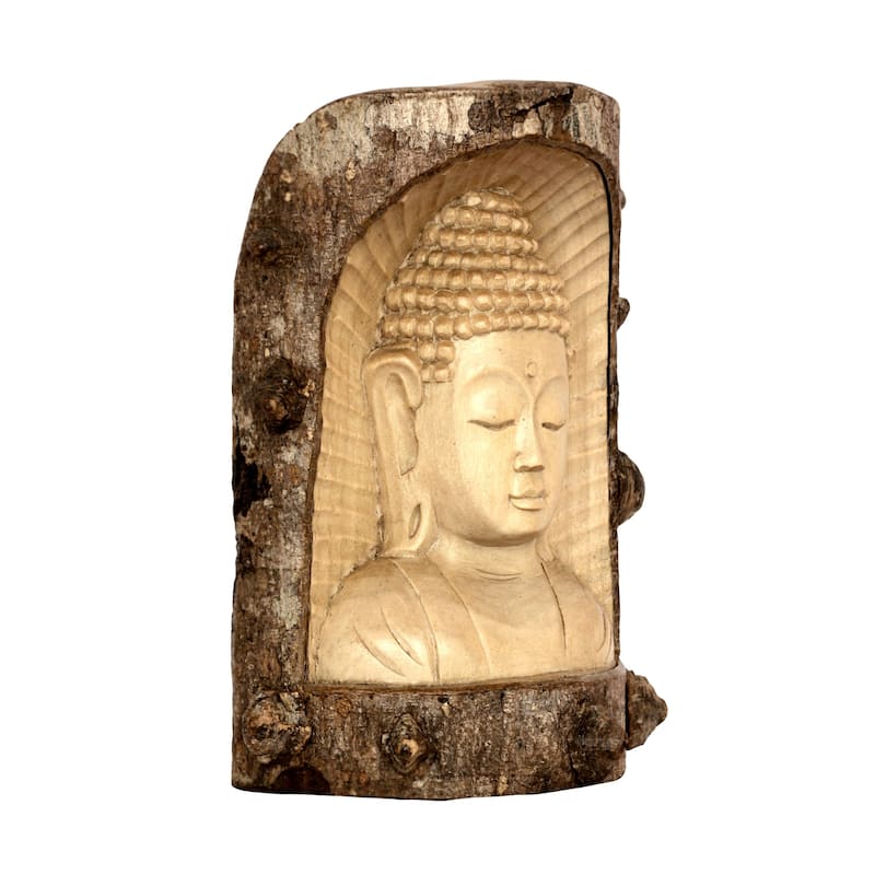 Wooden Serene Buddha Bust Head Crocodile Wood Statue Hand Carved Sculpture Handmade Figurine Home Decor Accent Handcrafted Art
