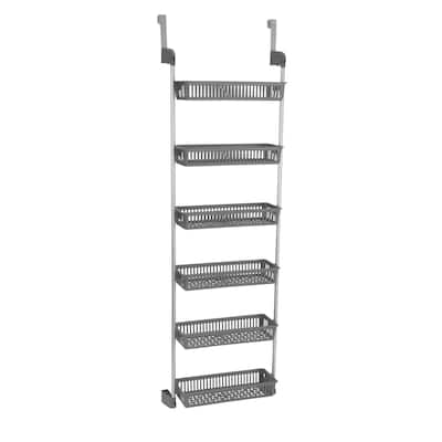 Household Essentials Over-The-Door 6-Basket Rack, Grey - 57" H x 19.25" W x 6.25" D