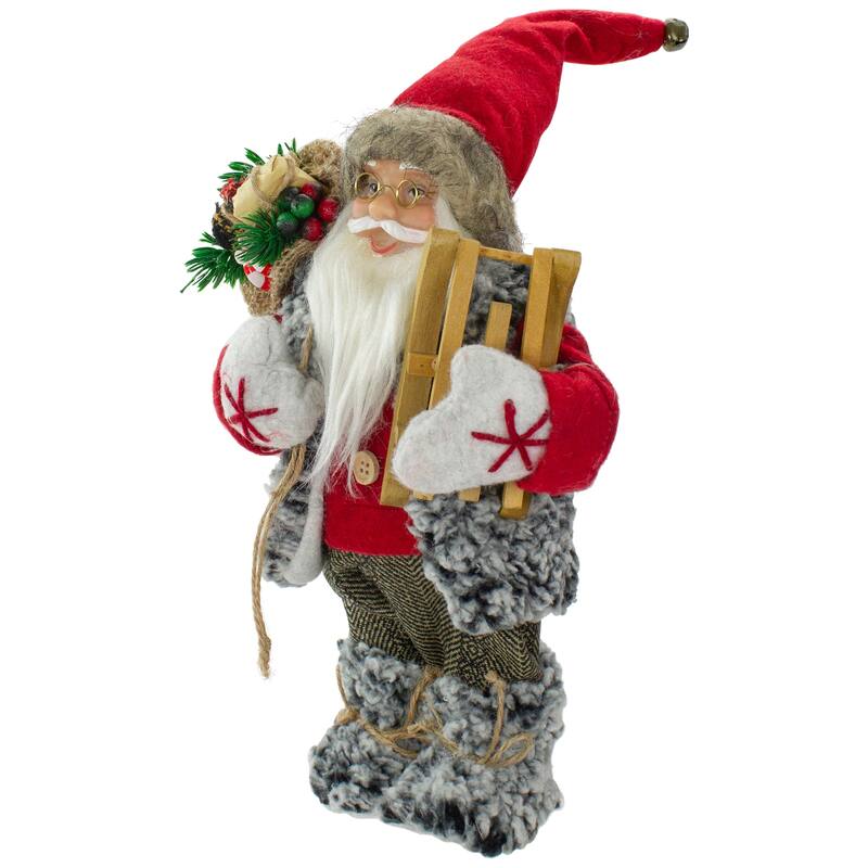 Santa Claus with Presents and Sled Standing Christmas Figure - 12"