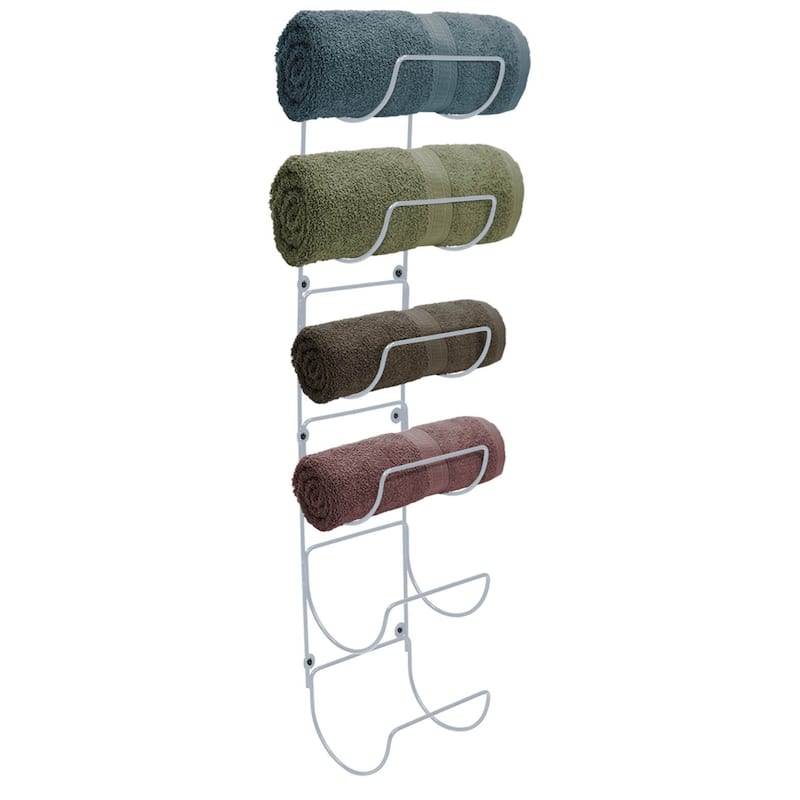Six Level Bathroom Towel Rack Holder and Organizer - White