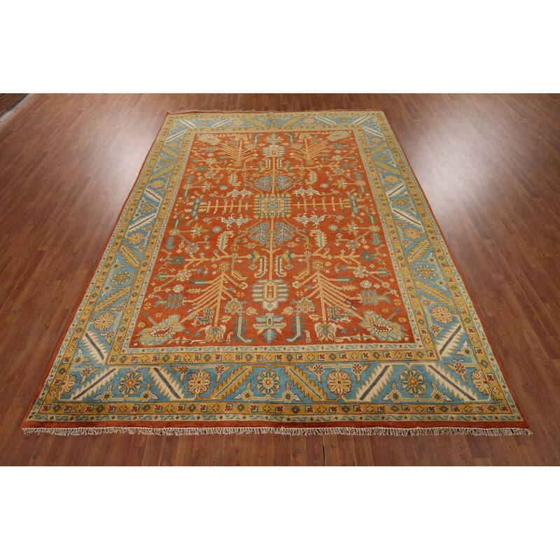 Orange Heriz Serapi Oriental Area Rug Hand-Knotted Wool Carpet - 9'0"x 11'9"