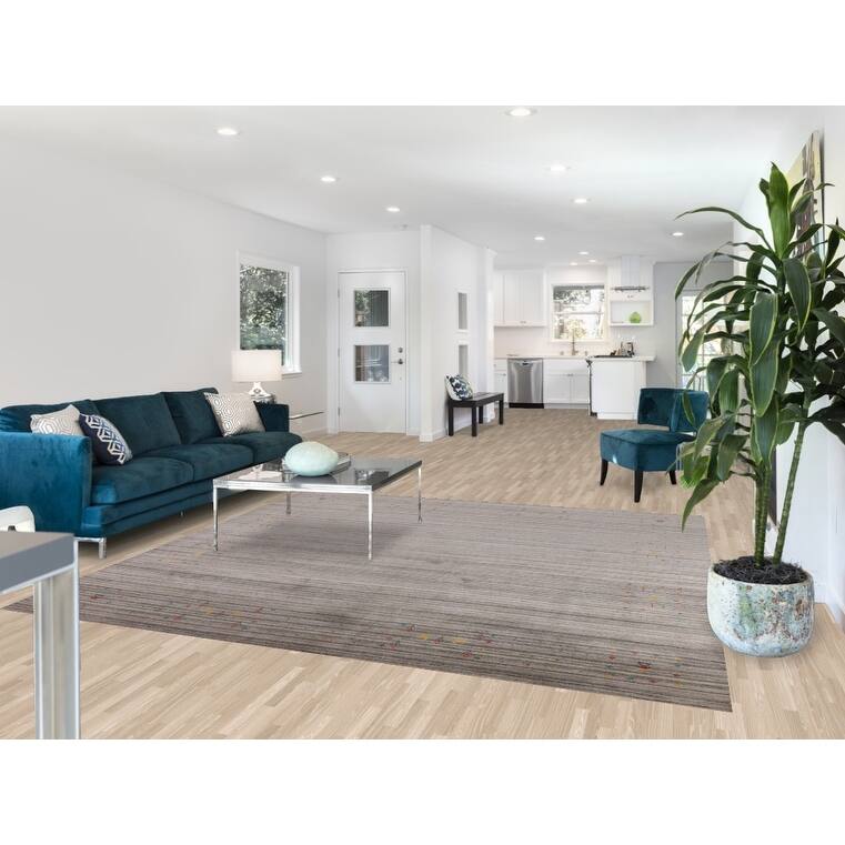 Earth Tone Striped Gabbeh Square Area Rug Hand-Knotted Wool Carpet - 8'0" X 7'10"