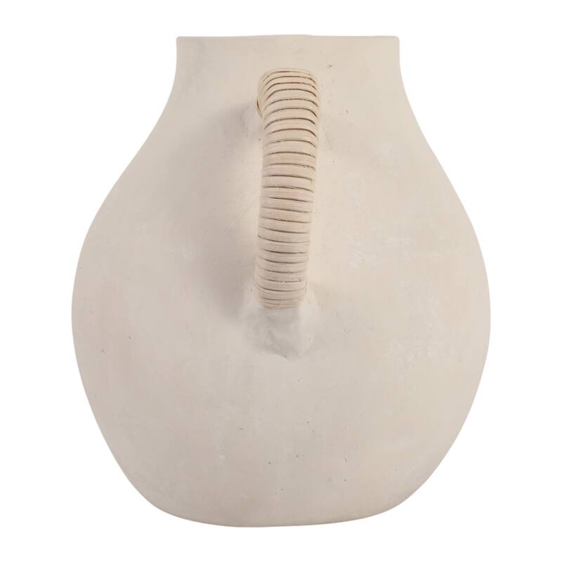 Pottery Vase with Woven Rattan Handle - Tall Flower Vase