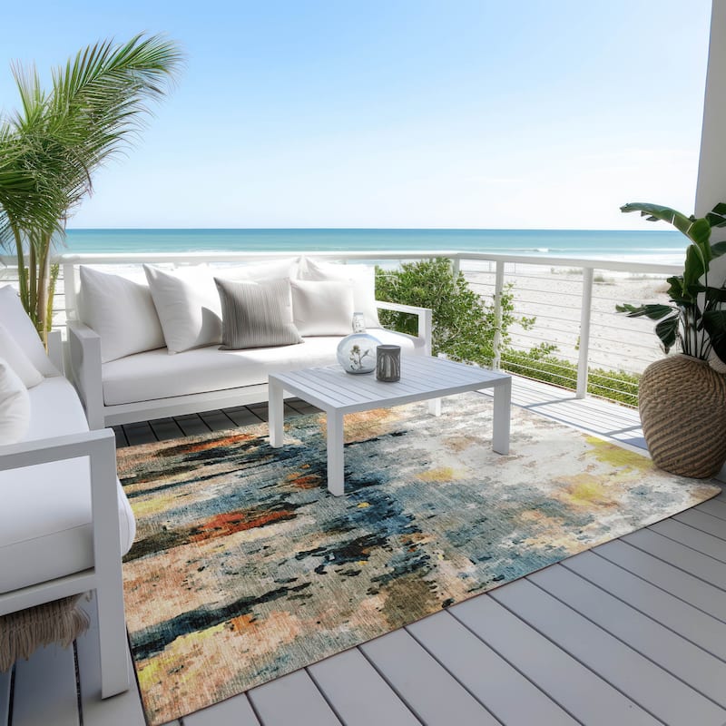 Machine Washable Indoor/ Outdoor Abstract Modern Chantille Rug