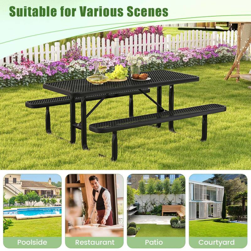 Costway 72" Coated Steel Camping Table with Seats Outdoor Picnic Table - See Details