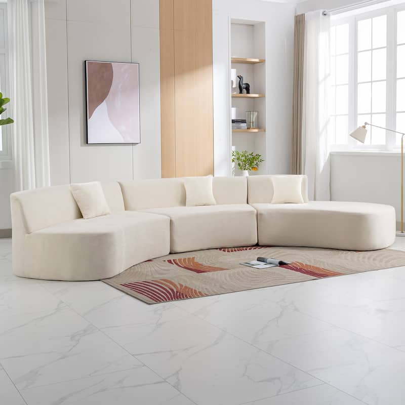 136in Stylish Curved sofa Sectional Sofa Chenille Fabric Sofa Couch with Three Throw Pillows for Living Room,