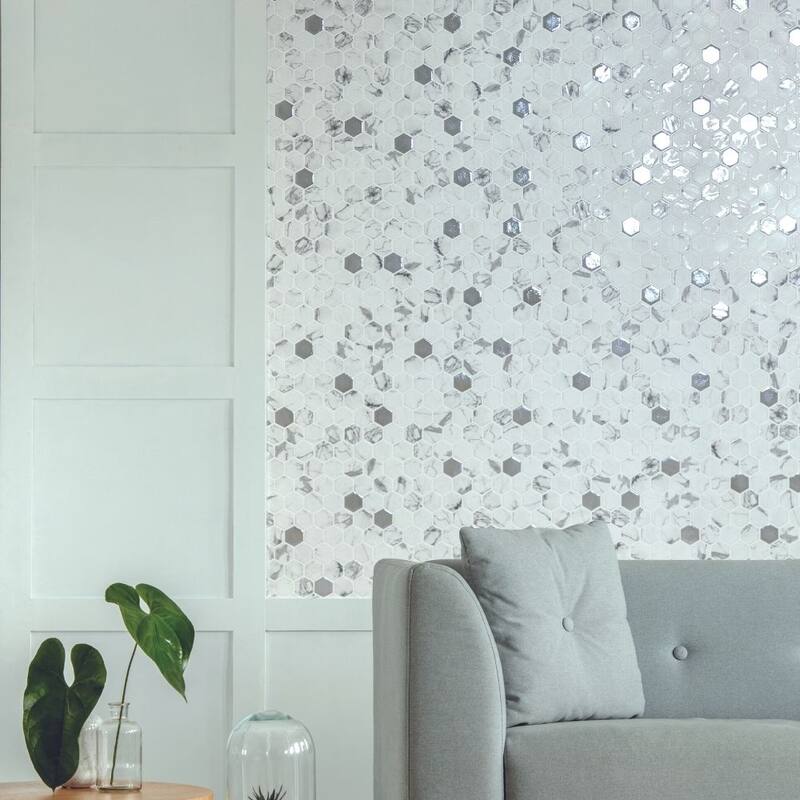 Eterna Hex 2x2 Glass Hexagon Mosaic Tile - Floor, Wall, Backsplash - 4 x 4 Sample - Fosco Argent