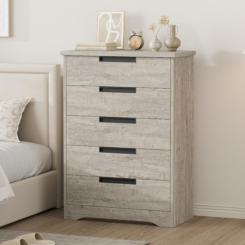 4/5 Drawer Dresser for Bedroom,Wooden Dresser Chest of Drawers with Embedded Handles - 5-drawer - Grey