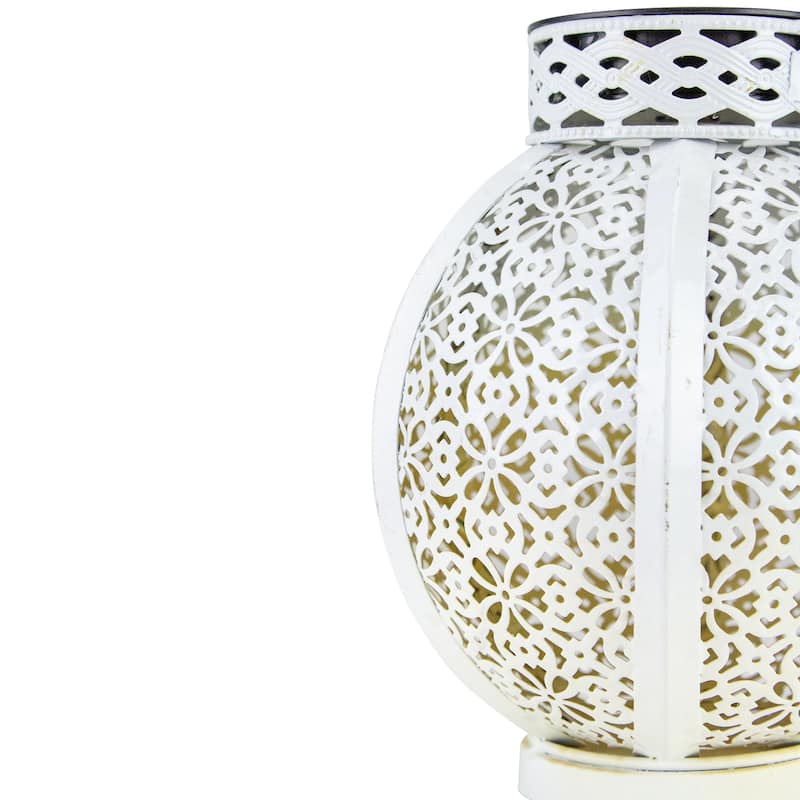7" White Integrated Floral Pattern Outdoor Solar Lantern with Handle - 7