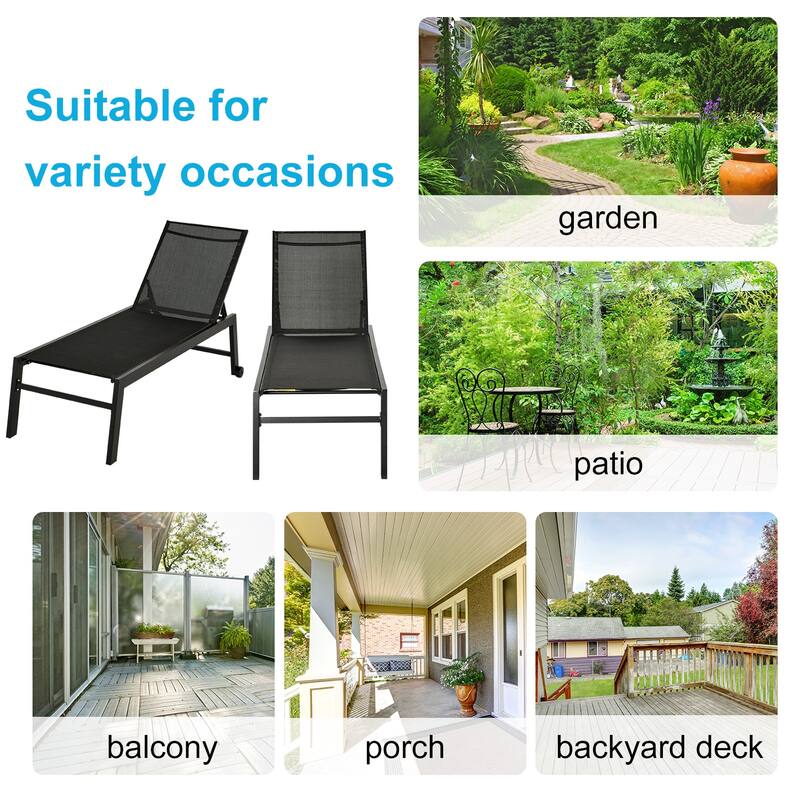Outsunny Patio Garden Sun Chaise Lounge Chair with 5-Position Backrest, 2 Back Wheels, & Industrial Design