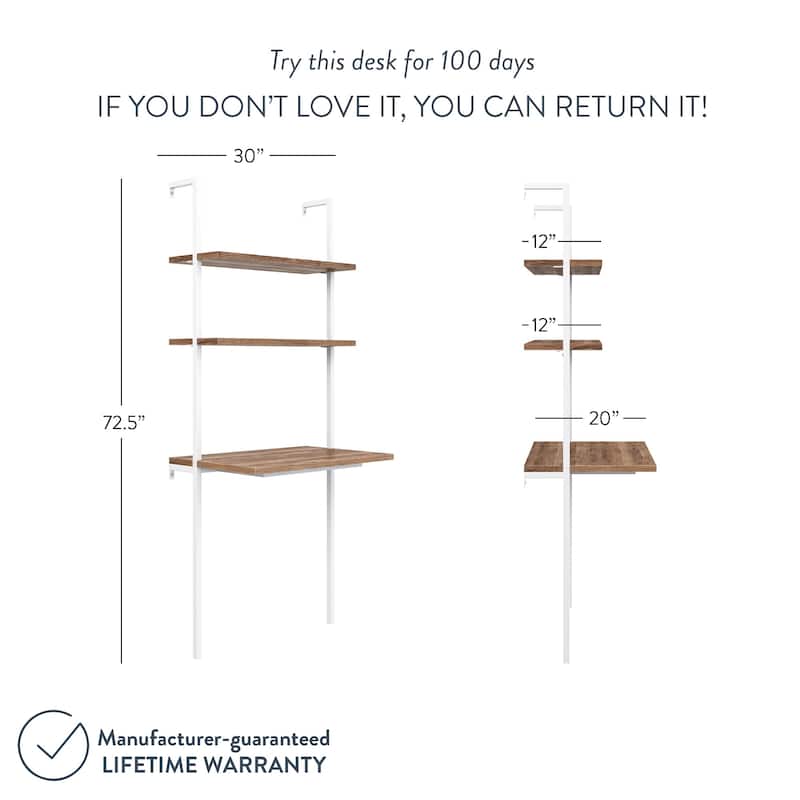 Nathan James Theo 2-Shelf Industrial Wall Mount Ladder Desk, Small Computer or Writing Desk