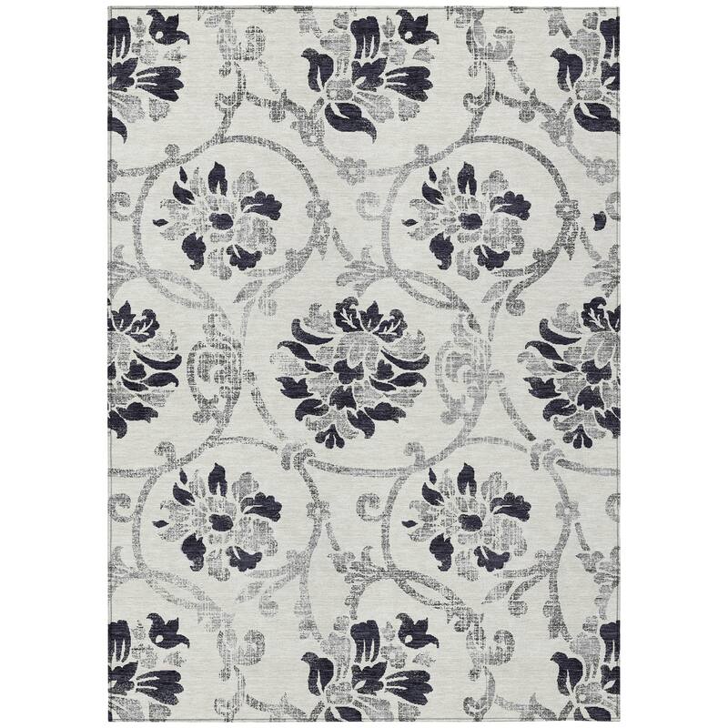 Machine Washable Indoor/ Outdoor Chantille Floral Scroll Rug