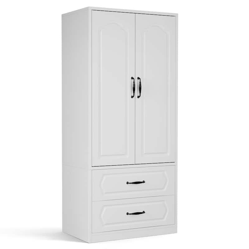 Pocassy 68.9" H Wardrobe Closet with 2 Doors and 2 Drawers