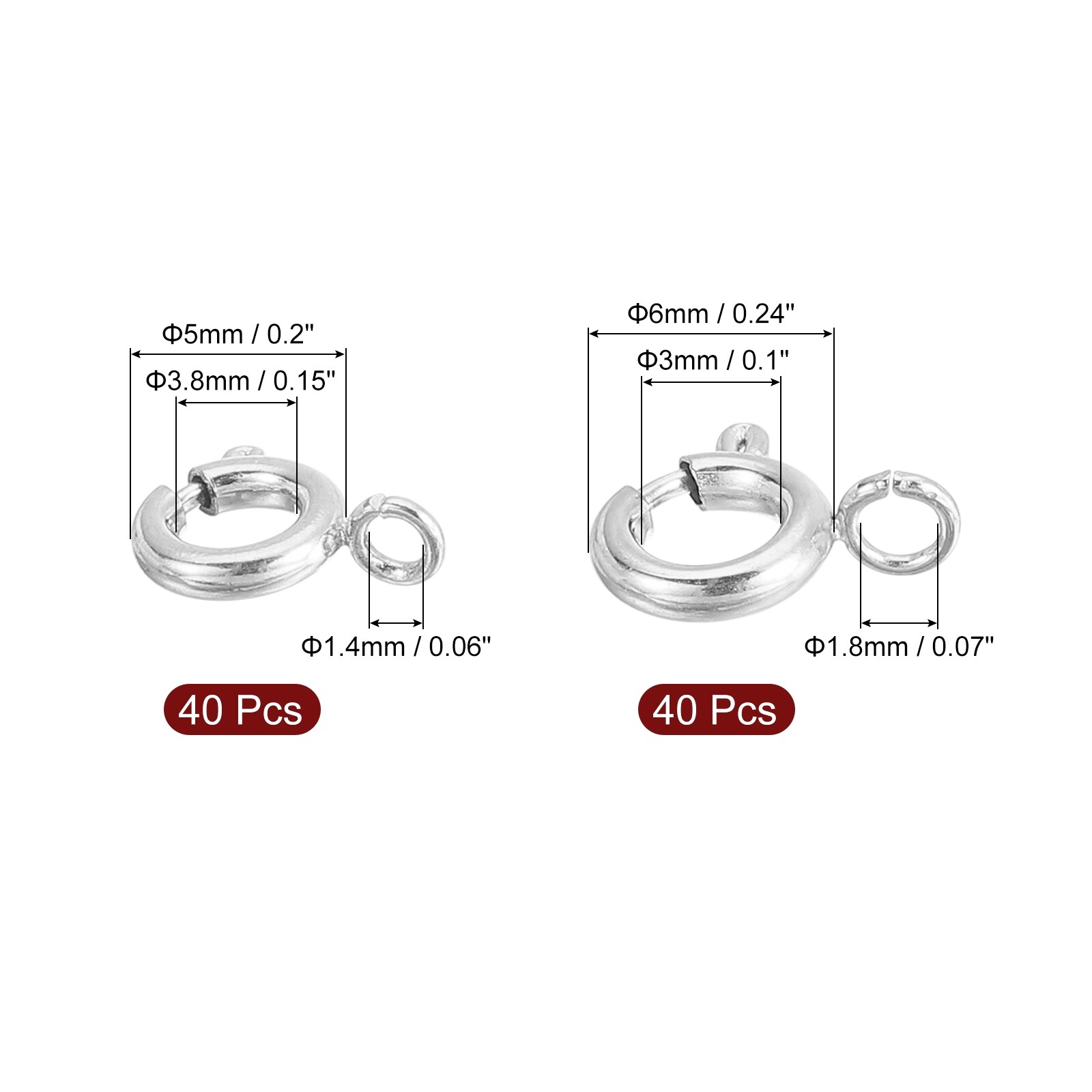 Spring Ring Clasps, Stainless Steel Close Spring Ring Clasps Connectors for DIY Necklace Bracelets Jewelry Making - Silver