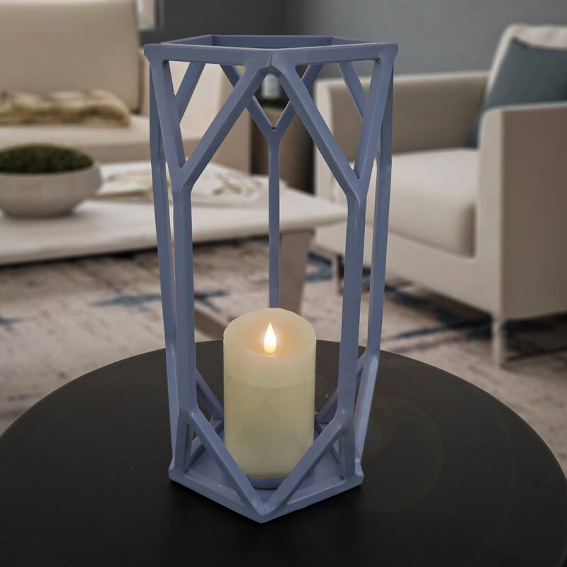14" Candle Lantern with Glass Chimney, Dusty Blue by National Tree Company - 14 in