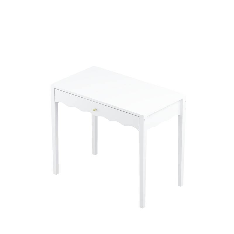 35.43"Vanity Desk with Drawer - Modern Makeup Table with Scalloped Front & Gold Knob, Compact Writing Desk with 4 Sturdy Legs