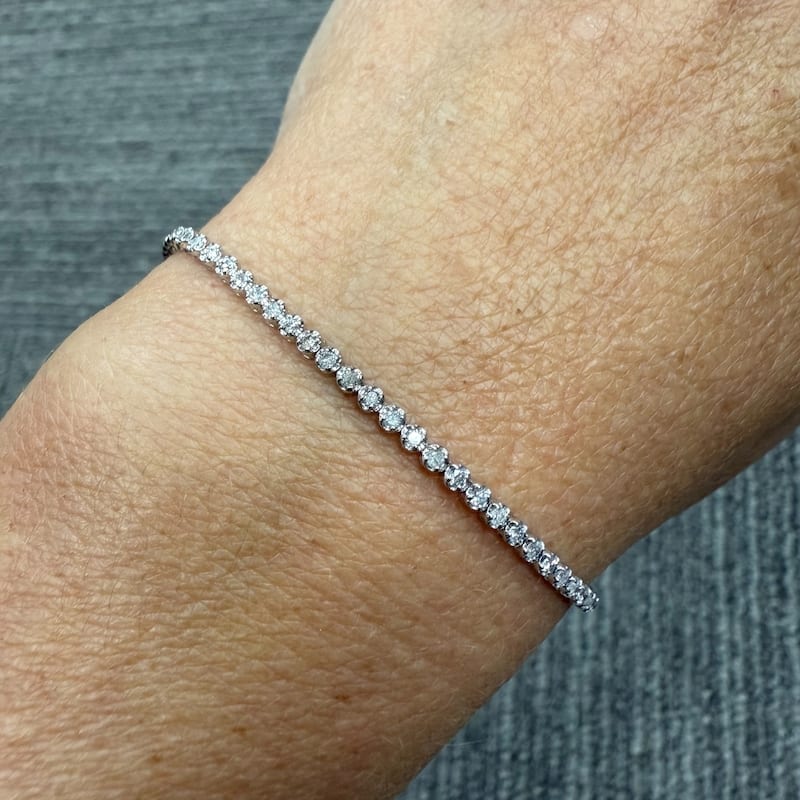 White Gold 1Ct TW Natural Diamond Tennis Line Bracelet 7"