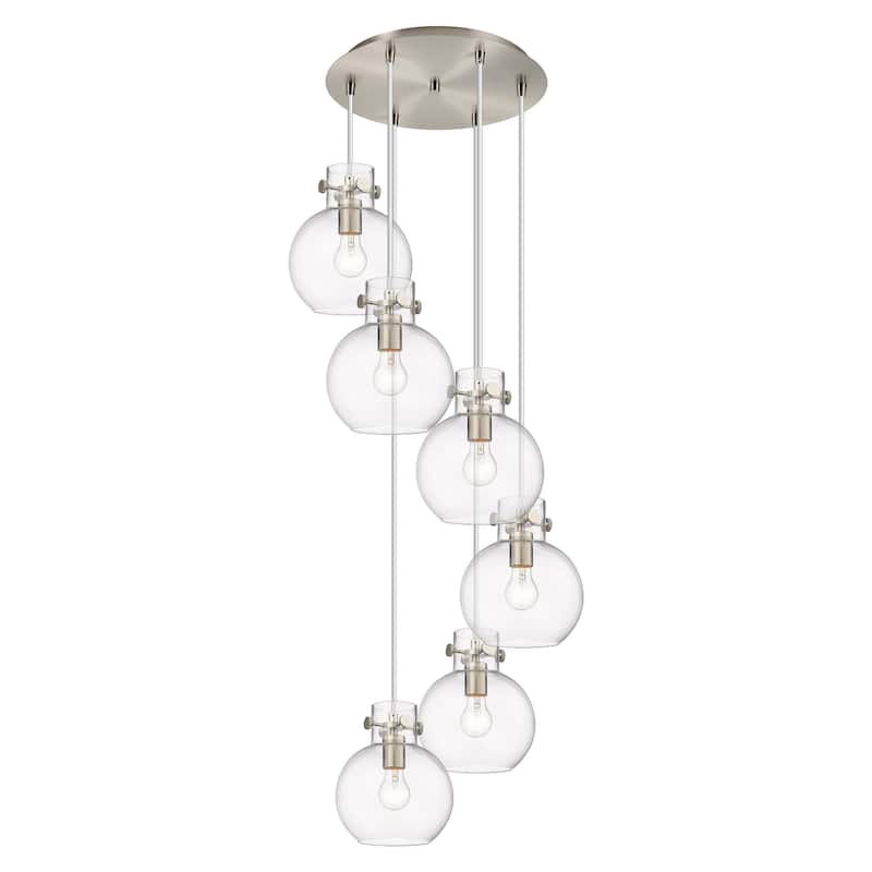 Innovations Lighting Newton Sphere - 6 Light 8" Cord Hung Multi Pendant - 14" Canopy - Clear/Brushed Satin Nickel
