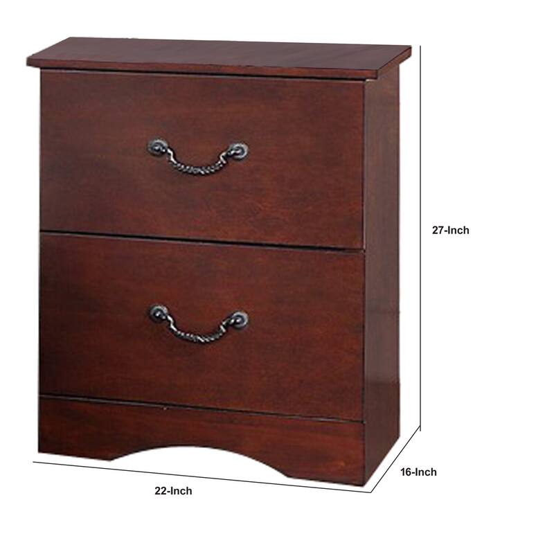 Cherry Brown 2 Drawer 16 in. W Nightstand with Sturdy Hardware and Ample Storage