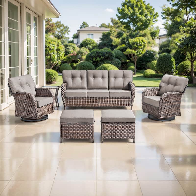 TWrap 6-Piece Patio Brown Wicker Sofa Conversation Set with 5-Inch Thick Cushions - Brown/Gray - 6-Piece