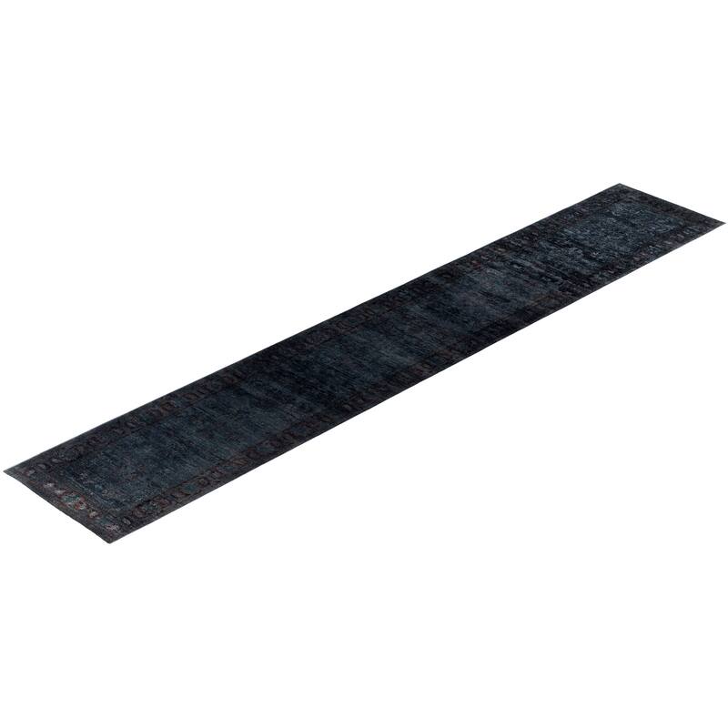 Overdyed One-of-a-Kind Hand-Knotted Area Rug - Black - 3' 0" x 17' 4"